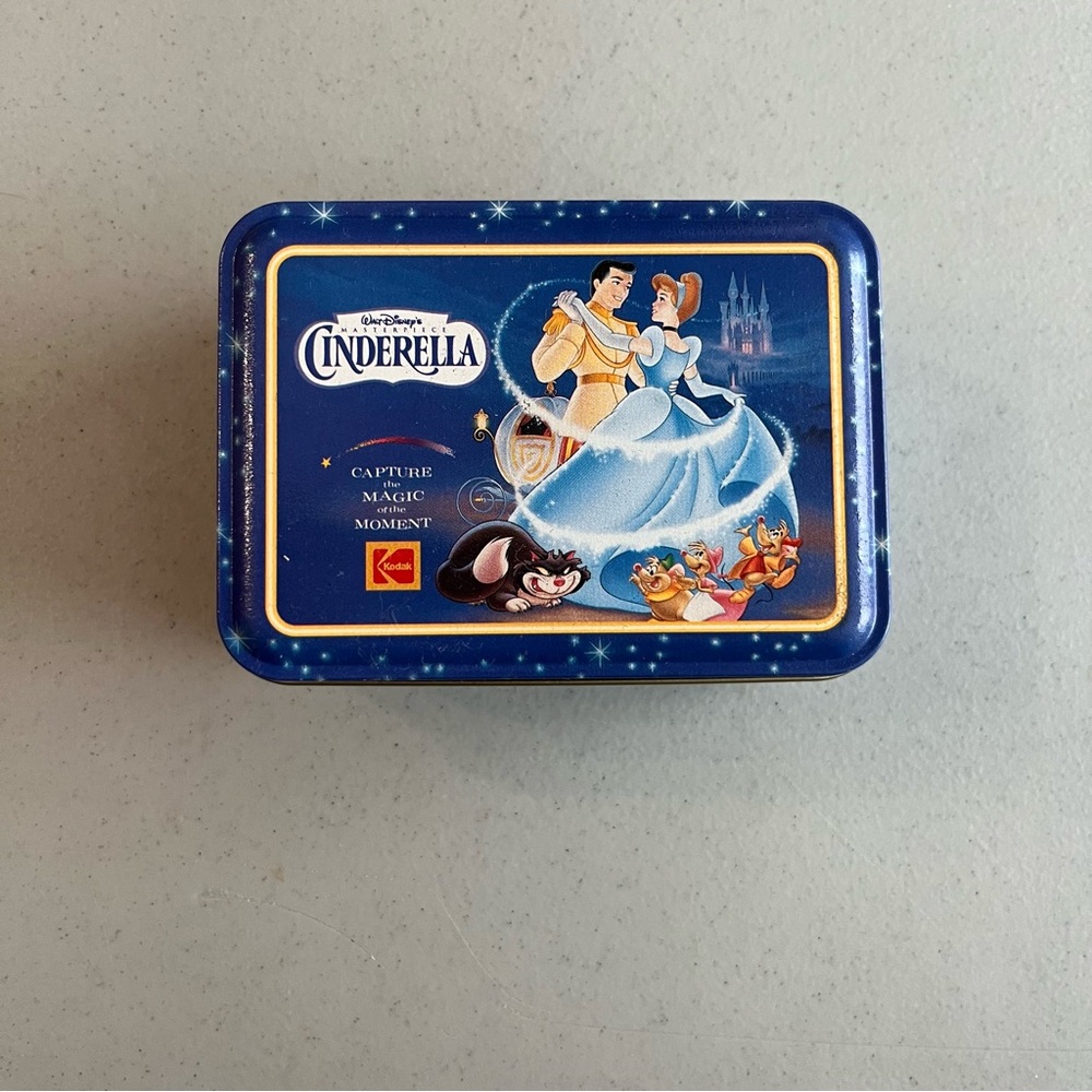 Vintage Disney Cinderella 1995 Blue Tin Box from Kodak Film